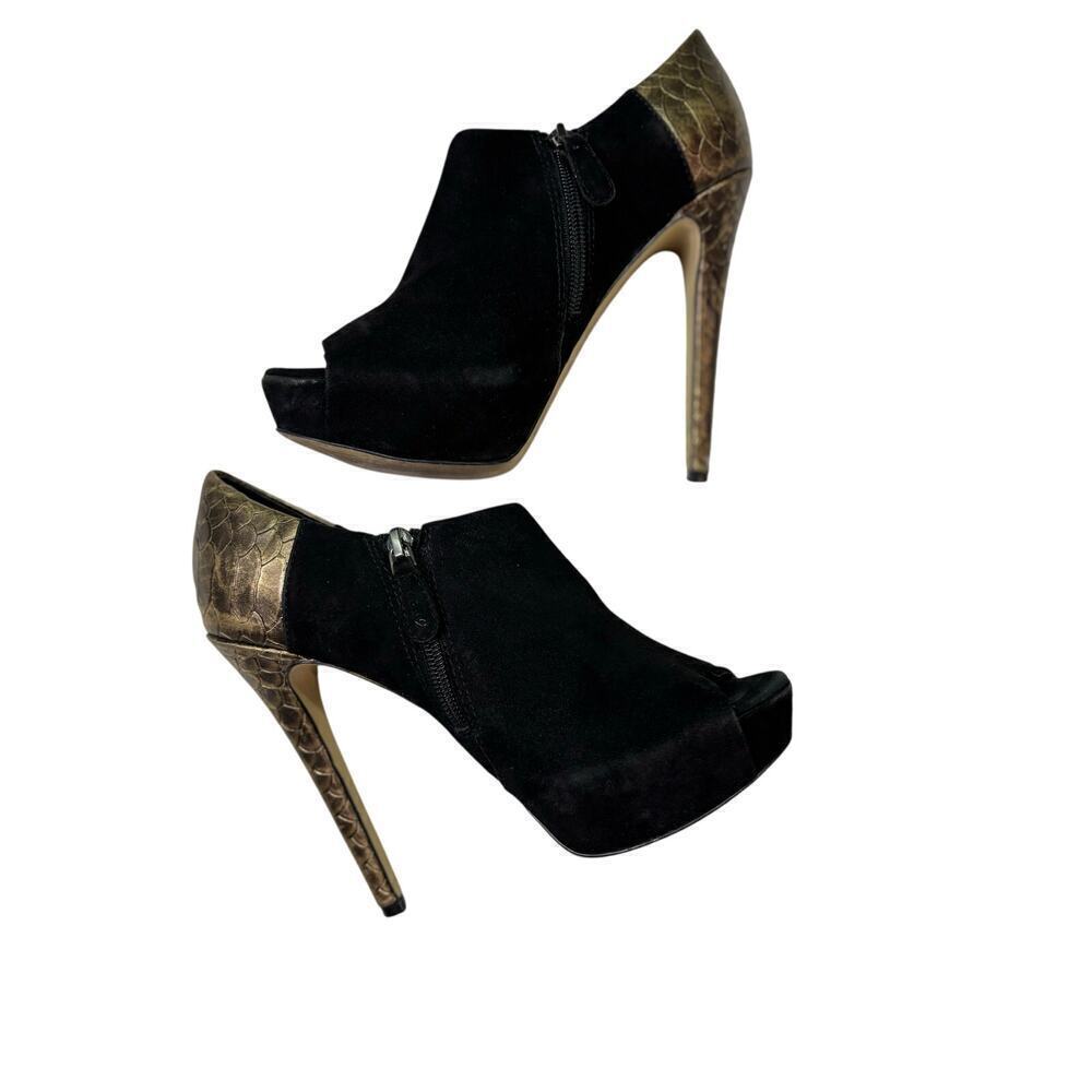 Boutique 9 Colton Black Suede Nine West Snake Gold Platform High Heels Size 6 - Picture 3 of 13